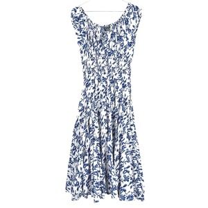 Chelsea & Theodore Blue Boho Floral‎ Smocked Waist Dress Women's L Milkmaid